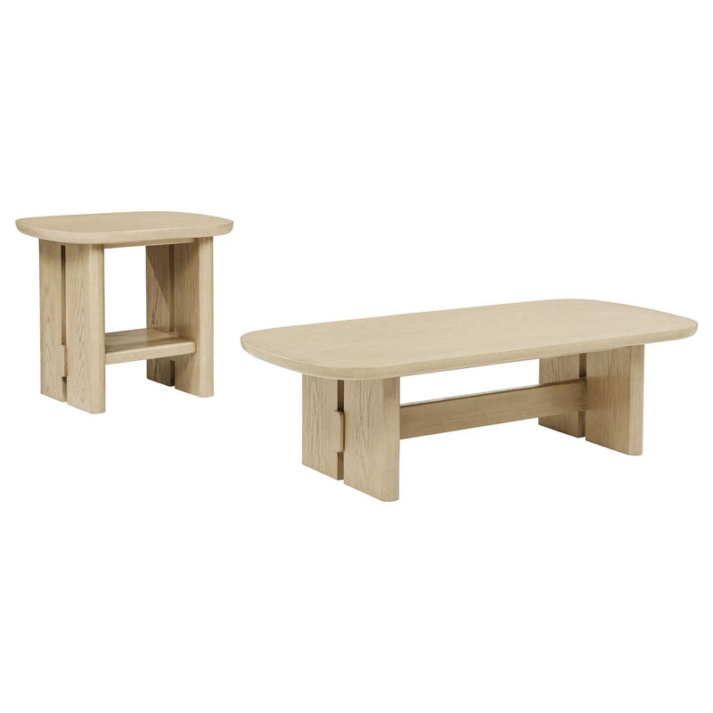 Kailani 2-piece Coastal Coffee and End Table Set Beige Oak by Unique Piece Furniture