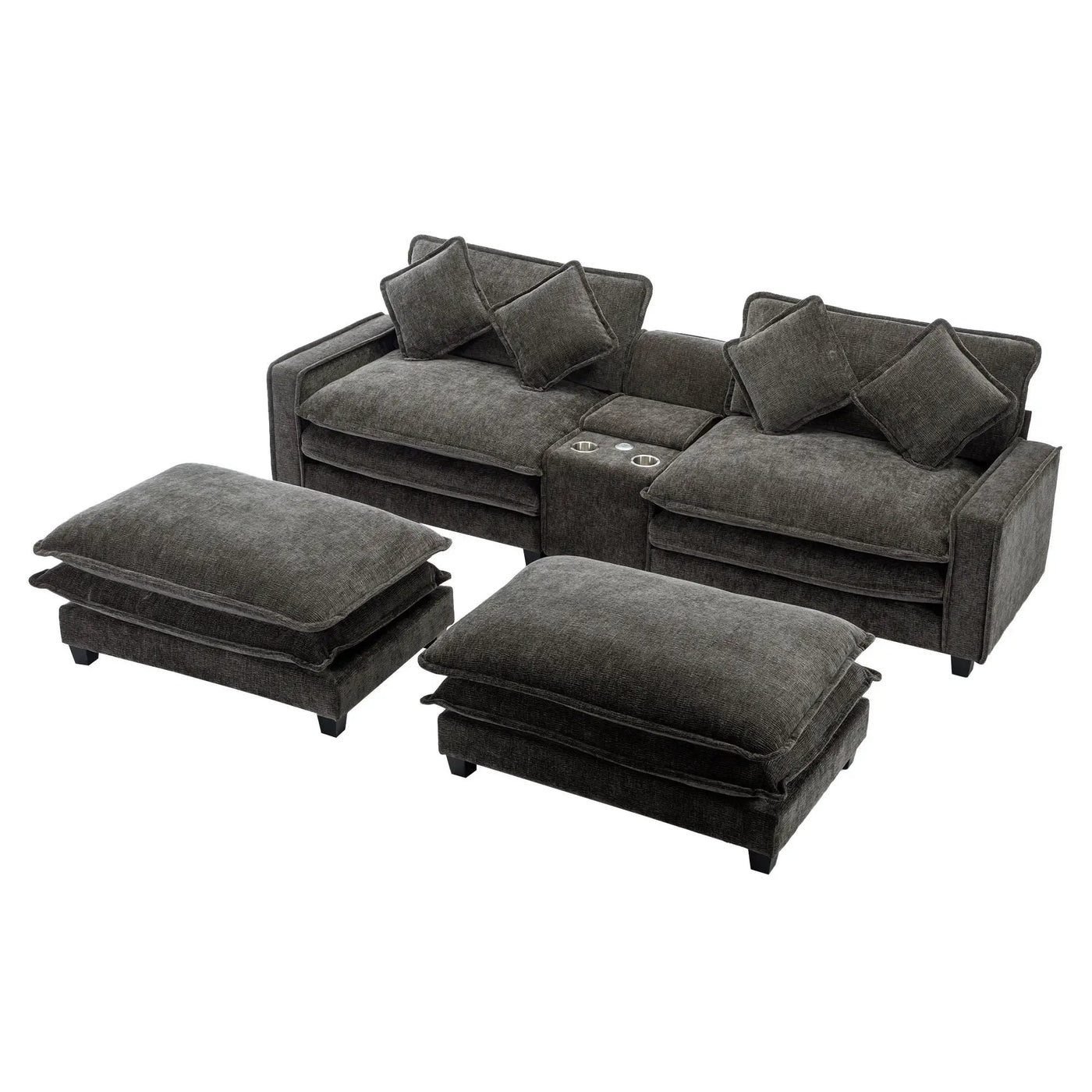 Modern Sectional Sofa With Removable Ottomans, USB Ports by HouseOfZazla