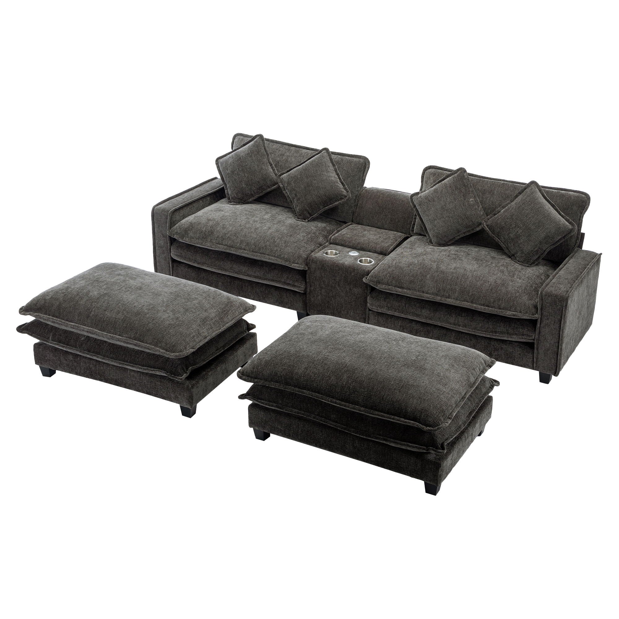 Modern Sectional Sofa With Removable Ottomans, USB Ports by HouseOfZazla