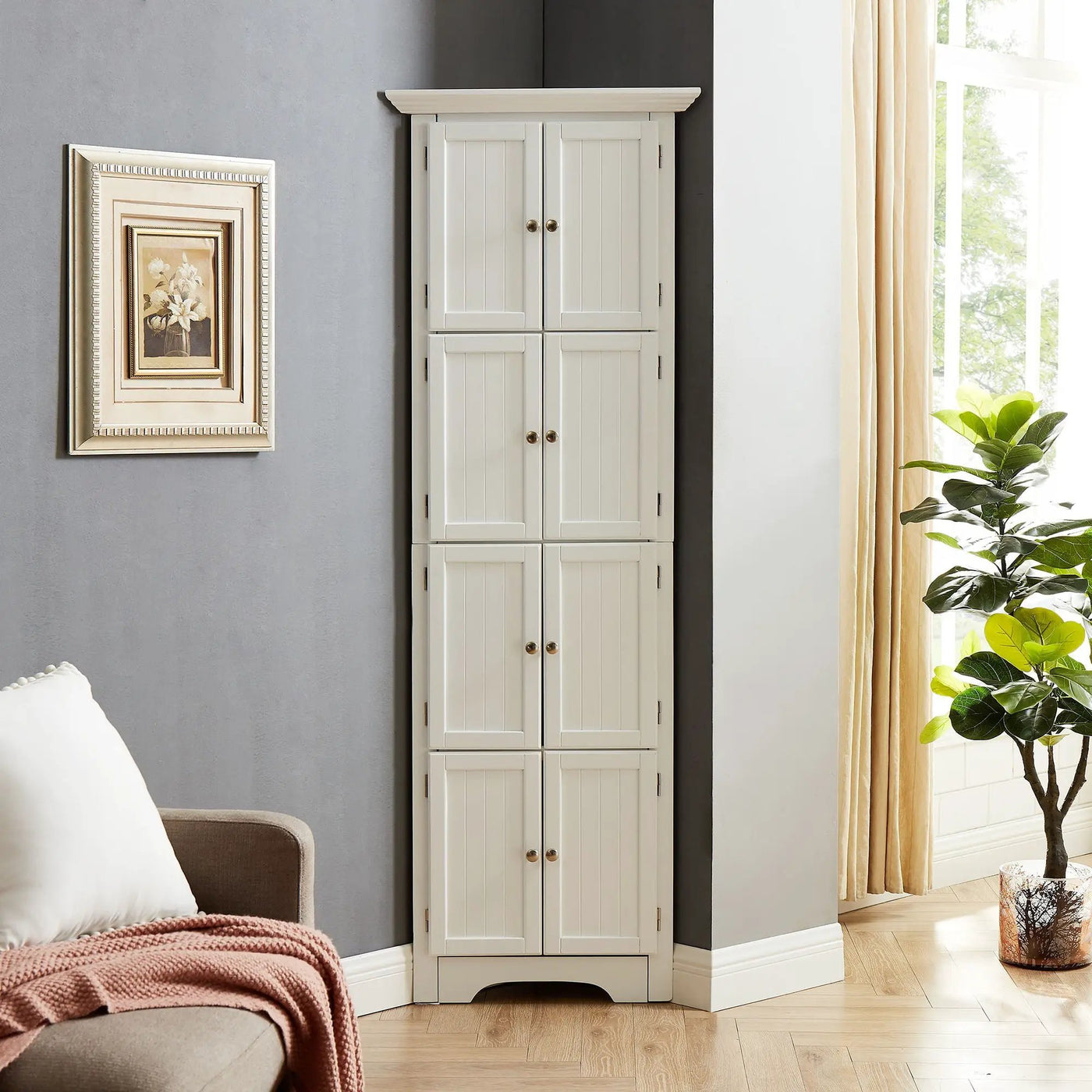Tall Storage Cabinet With Doors And 4 Shelves For Living Room, Kitchen, Office, Bedroom, Bathroom, Modern by HouseOfZazla