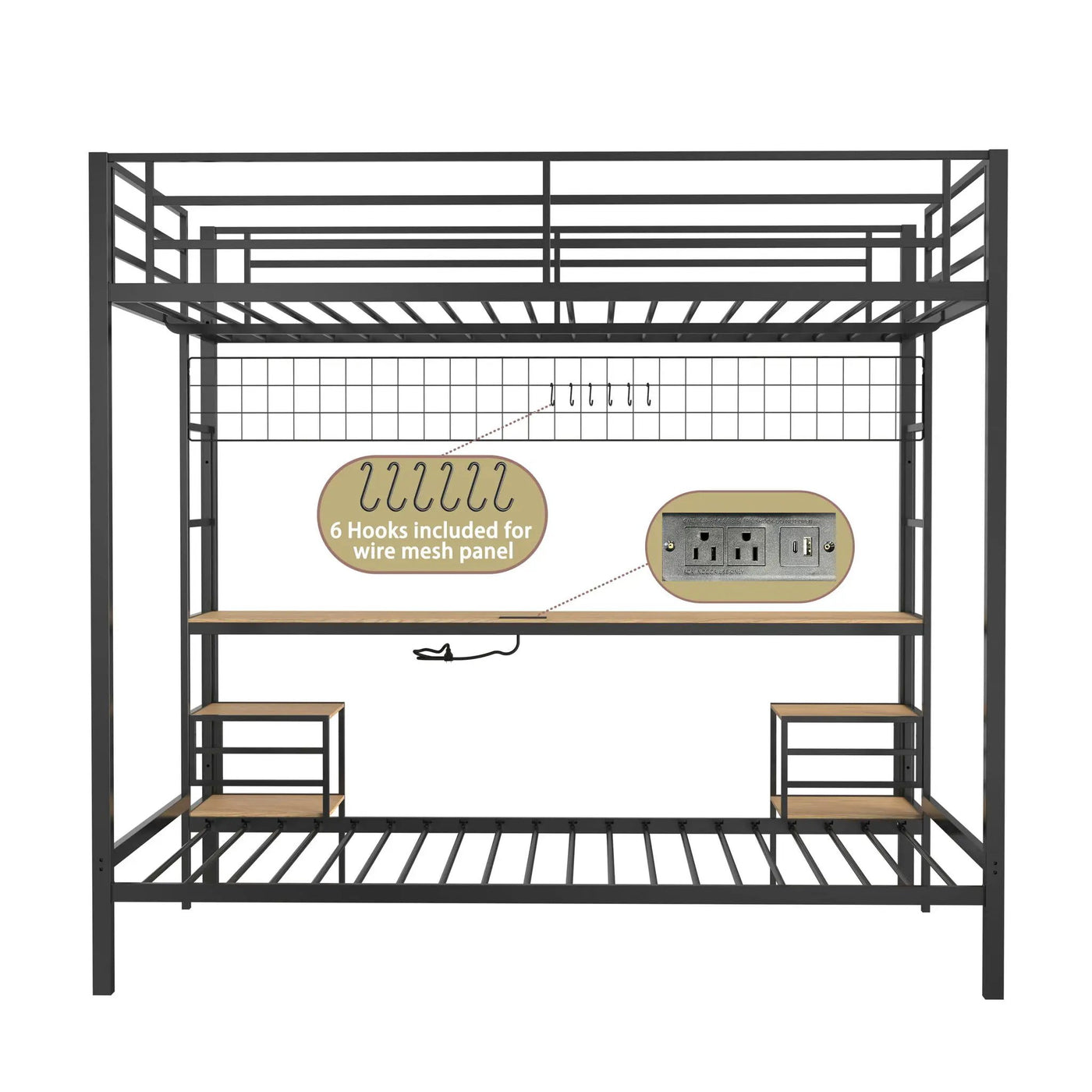 Ethan - Bunk Bed With Desk, Charging Station, Storage Shelves by HouseOfZazla