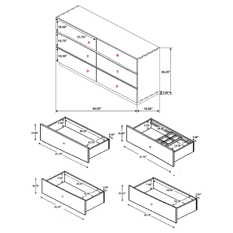 Winslow 6-drawer Dresser Smokey Walnut by Unique Piece Furniture