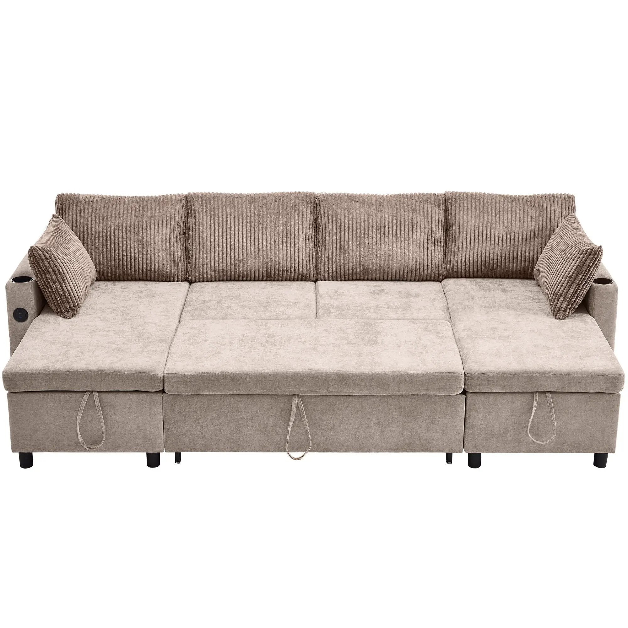 Sectional Sofa Bed With Pull Out Sleeper, USB Ports, Cup Holders by HouseOfZazla
