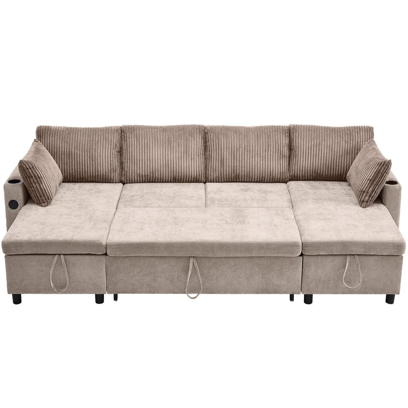 Sectional Sofa Bed With Pull Out Sleeper, USB Ports, Cup Holders by HouseOfZazla