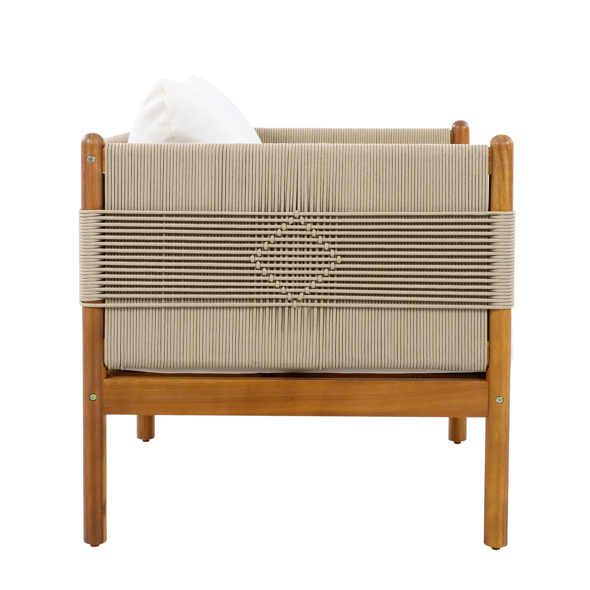 Outdoor Acacia Wood Loveseat with Diamond Rope Weave & Cushions, Teak Finish by HouseOfZazla