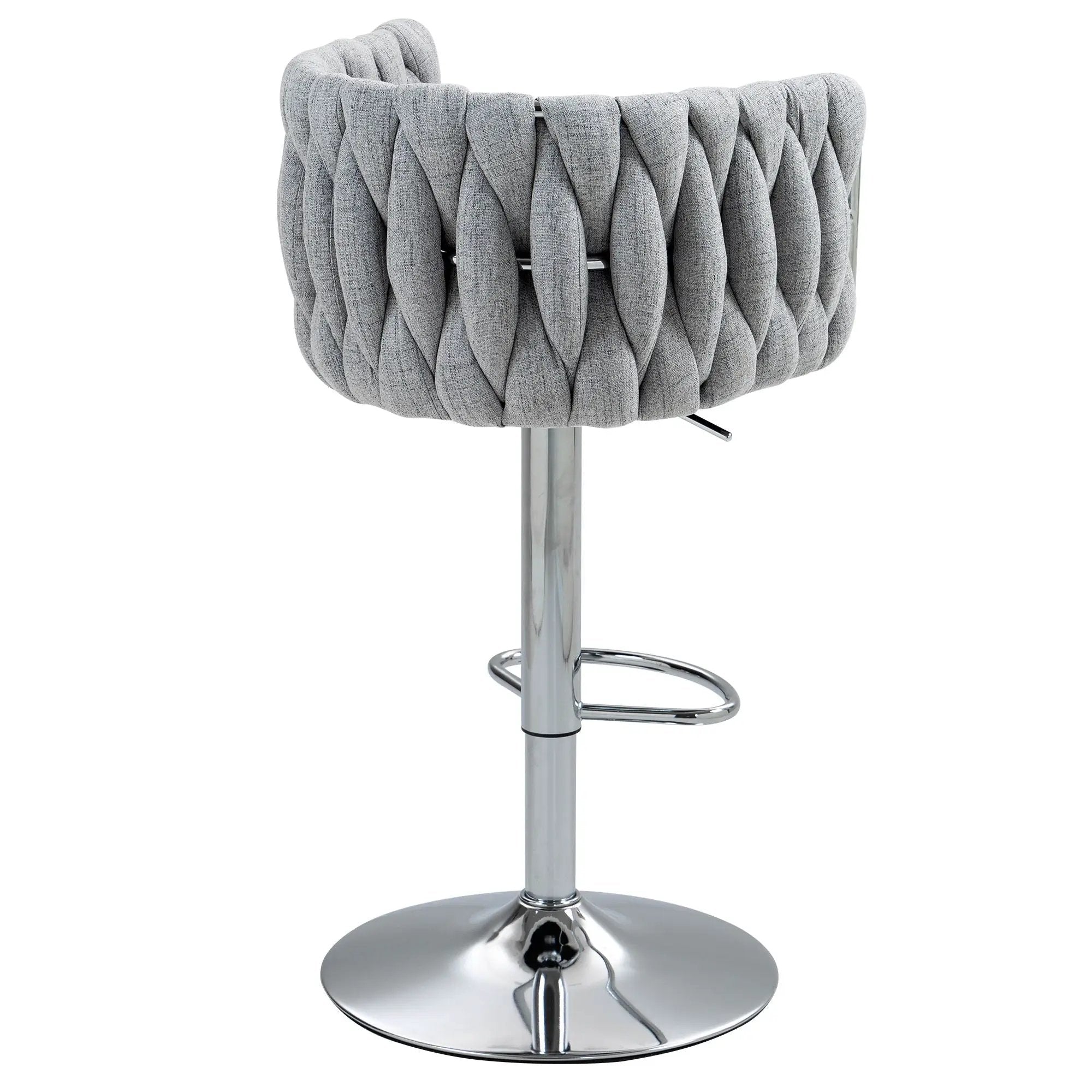 360 Degree Swivel Bar Stools Adjustable Counter Height Bar Chairs With Woven Back & Footrest, Silver Chromed Bar Stools For Kitchen Island (Set of 2) - Gray by HouseOfZazla