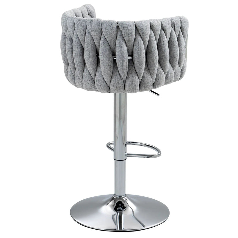 360 Degree Swivel Bar Stools Adjustable Counter Height Bar Chairs With Woven Back & Footrest, Silver Chromed Bar Stools For Kitchen Island (Set of 2) - Gray by HouseOfZazla