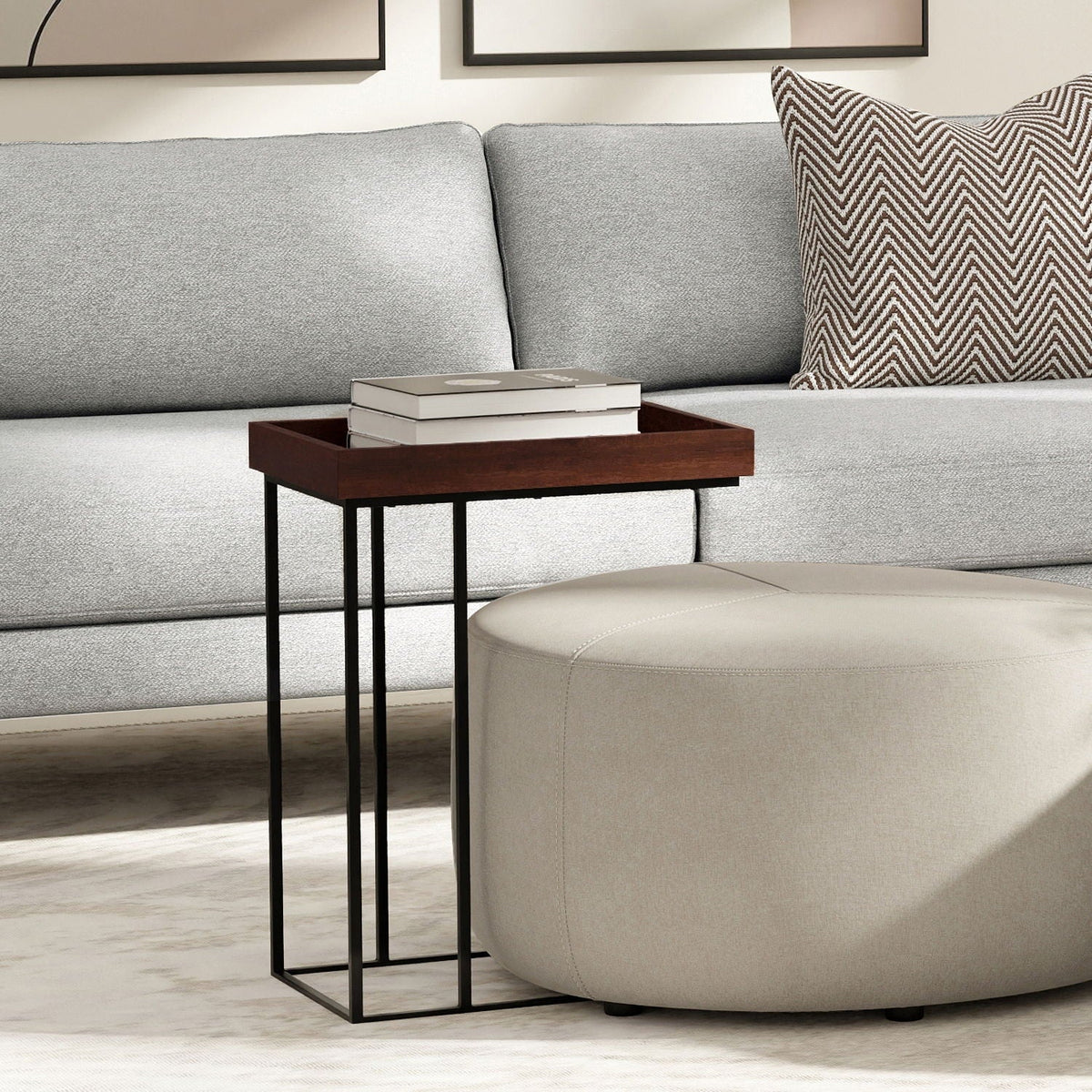 Handcrafted C Side Table with Solid Mango Wood - Light Brown or Dark Brown, photo 10 of 12