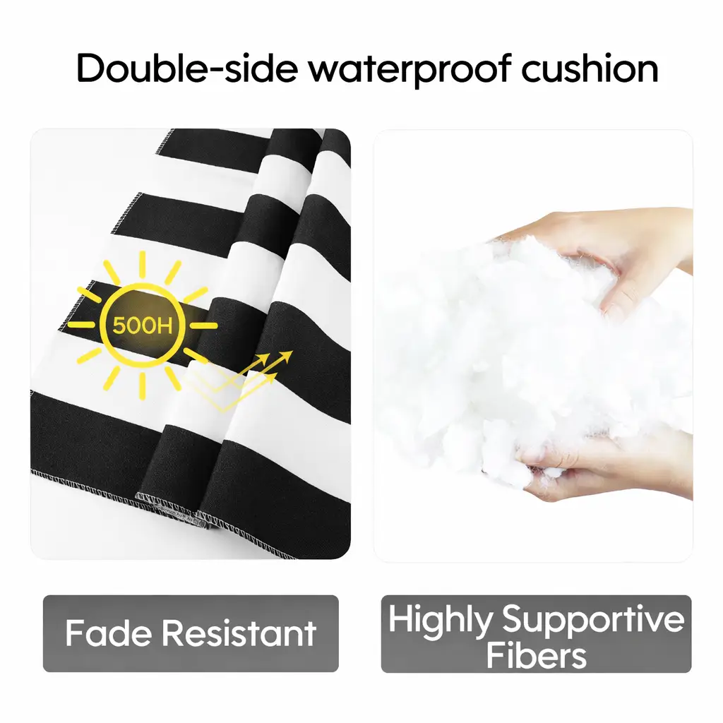 Outdoor Chair Cushions Set of 2 – Black and White Striped by HouseOfZazla