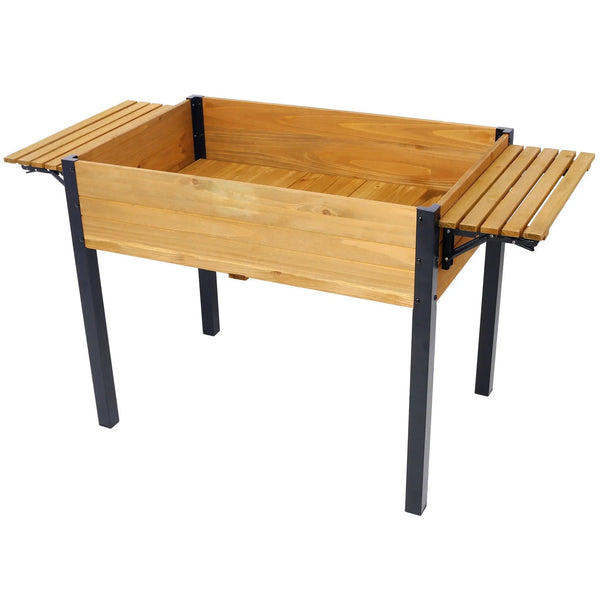 Raised Garden Bed With Metal Legs And Folding Storage Shelf