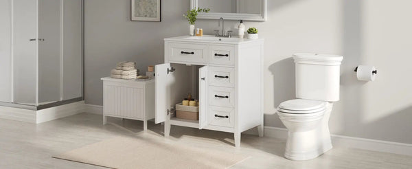 30" White Bathroom Vanity with Ceramic Sink, photo 2 of 10