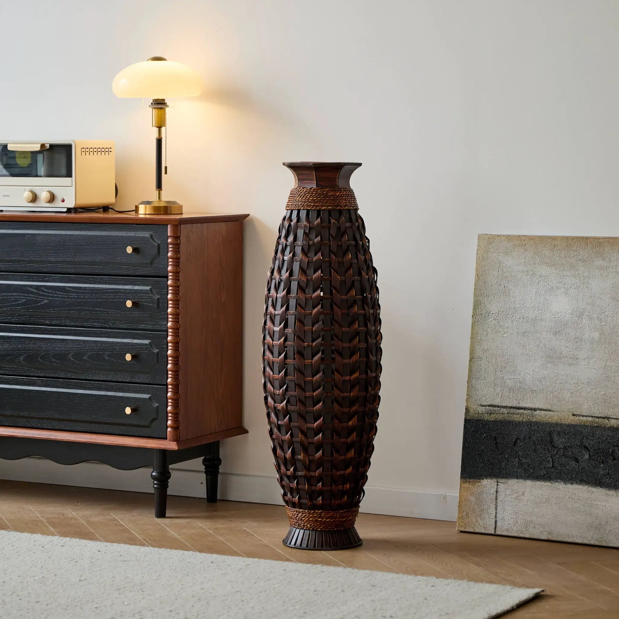 Hand Woven Bamboo Floor Vase, Decorative Accent For Living Room - Acacia Wood by Unique Piece Furniture