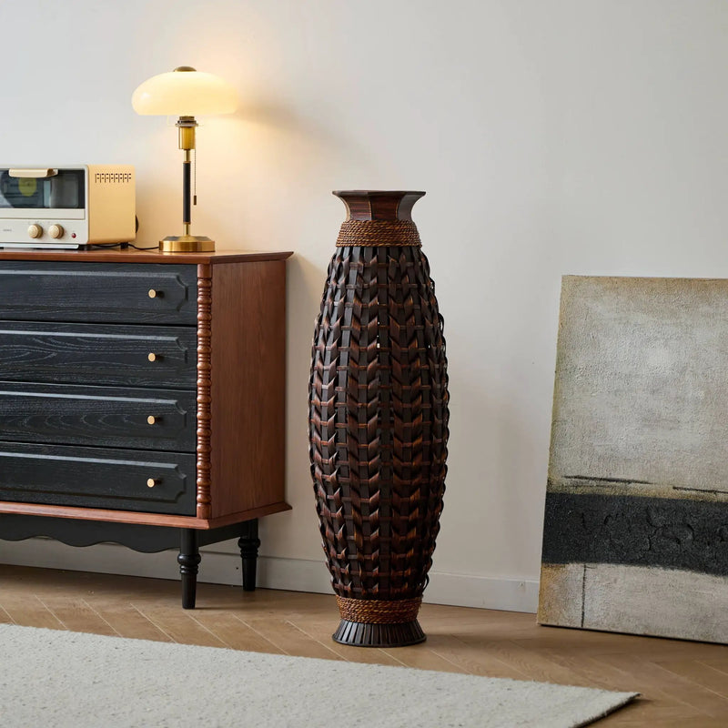 Hand Woven Bamboo Floor Vase, Decorative Accent For Living Room - Acacia Wood by Unique Piece Furniture