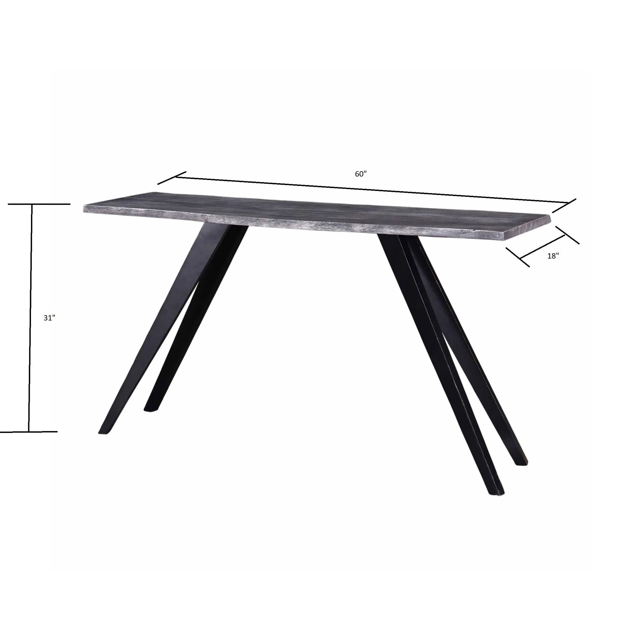 Acacia Wood And Metal Console Table, Live Edge, Angled Legs, Modern Living Room Furniture - Gray / Black by HouseOfZazla