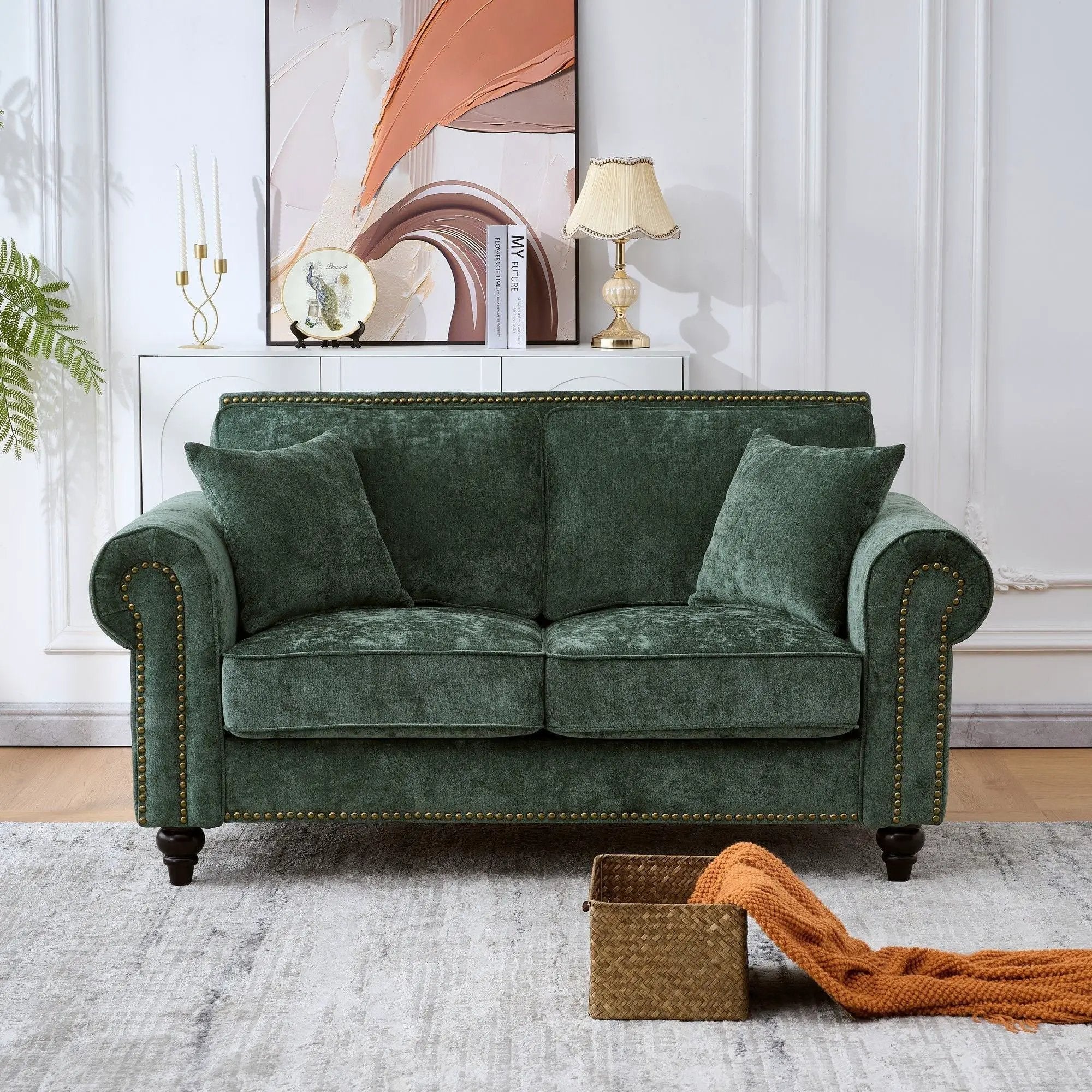 2 Seater Sofa With Rolled Arms, Tufted Upholstered Couch by Unique Piece Furniture