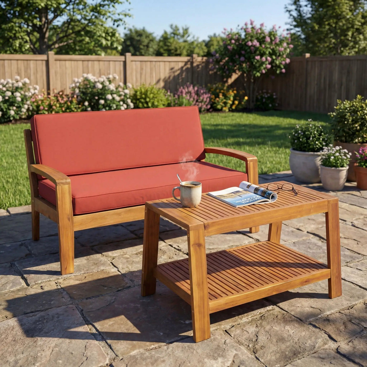 2 Piece Outdoor Conversation Set – Loveseat & Coffee Table with Water-Resistant Cushions by HouseOfZazla