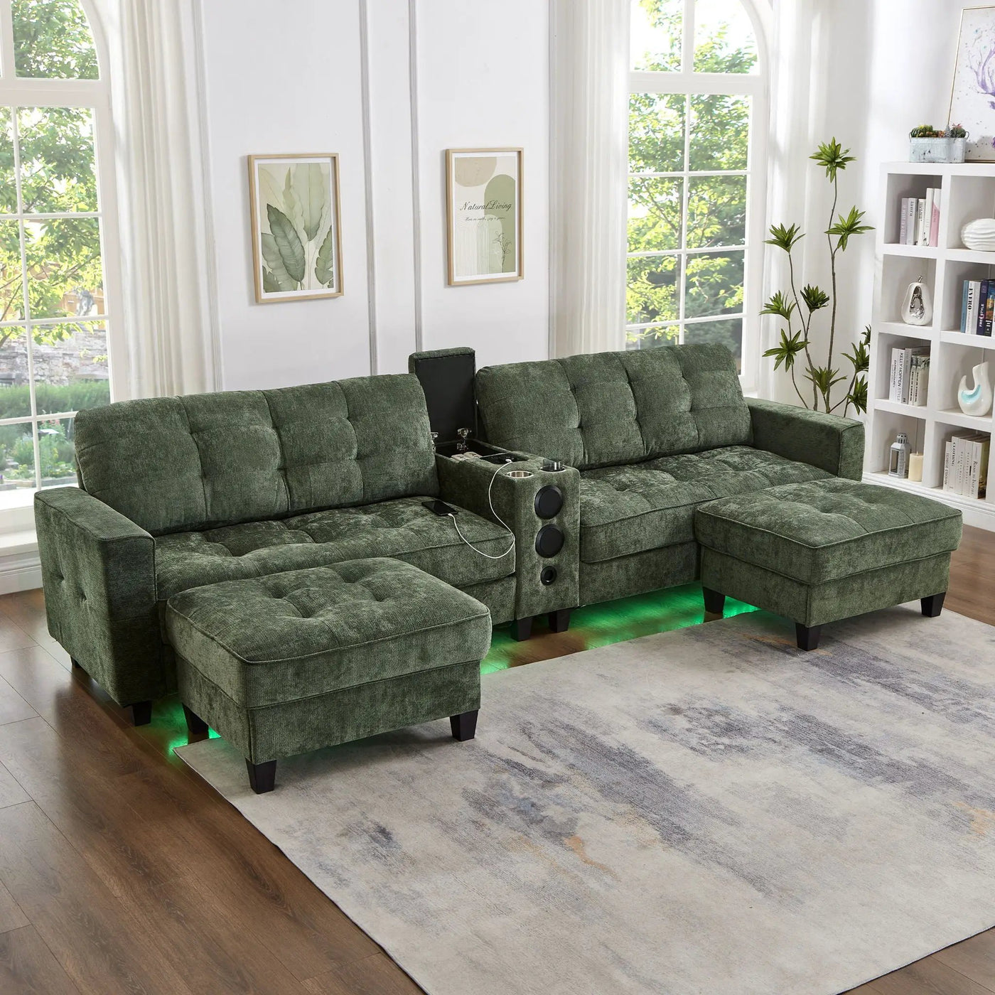 Modern Sectional Sofa U-Shaped With Movable Ottomans, tooth Speakers, LED Lights And Modular Storage by Unique Piece Furniture
