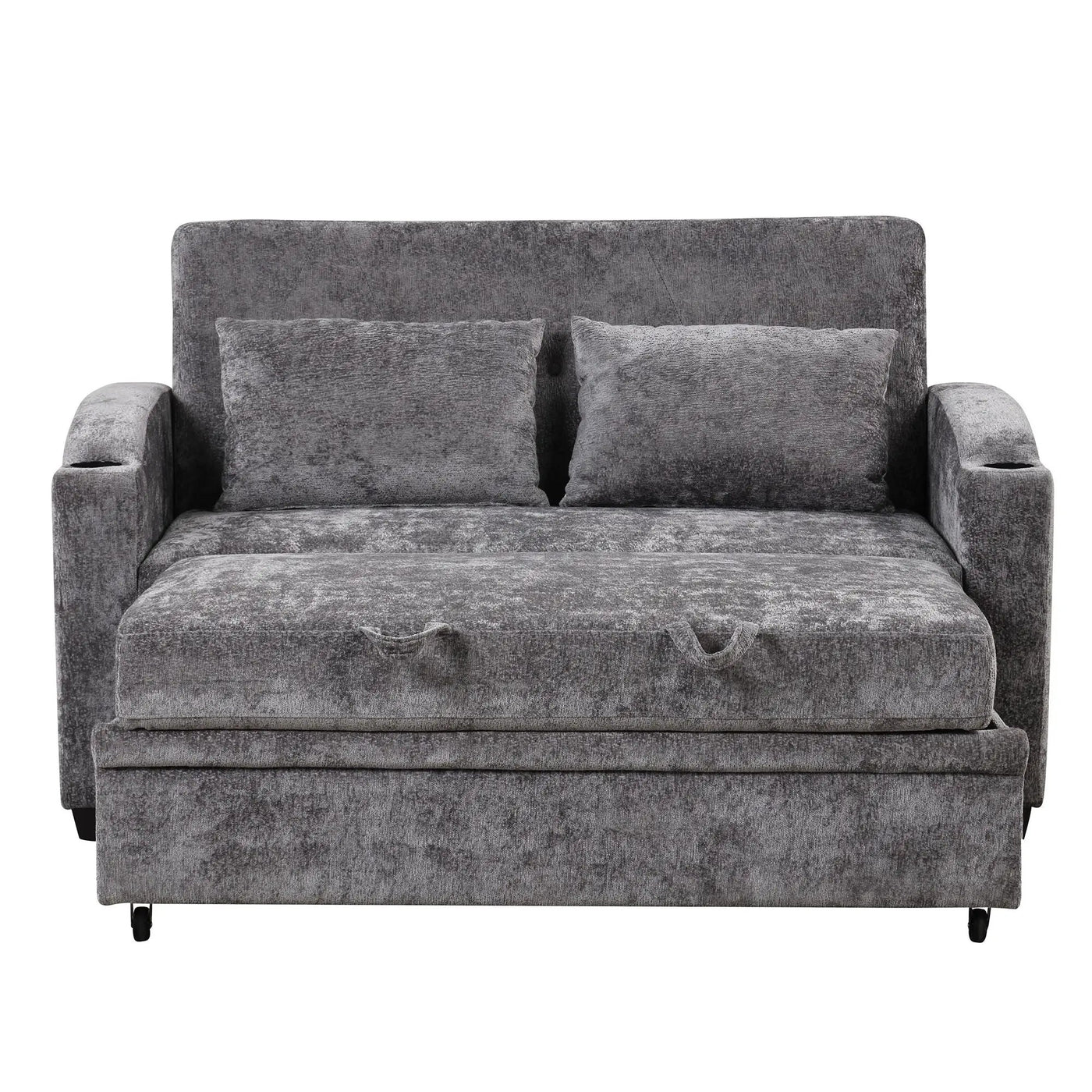 Pull Out Loveseat Sofa With Adjsutable Backrest, 2 Pillows, Cup Holders, USB Ports For Living Room by HouseOfZazla