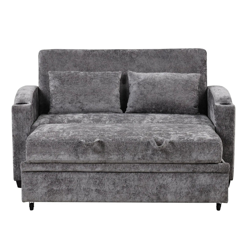Pull Out Loveseat Sofa With Adjsutable Backrest, 2 Pillows, Cup Holders, USB Ports For Living Room by HouseOfZazla