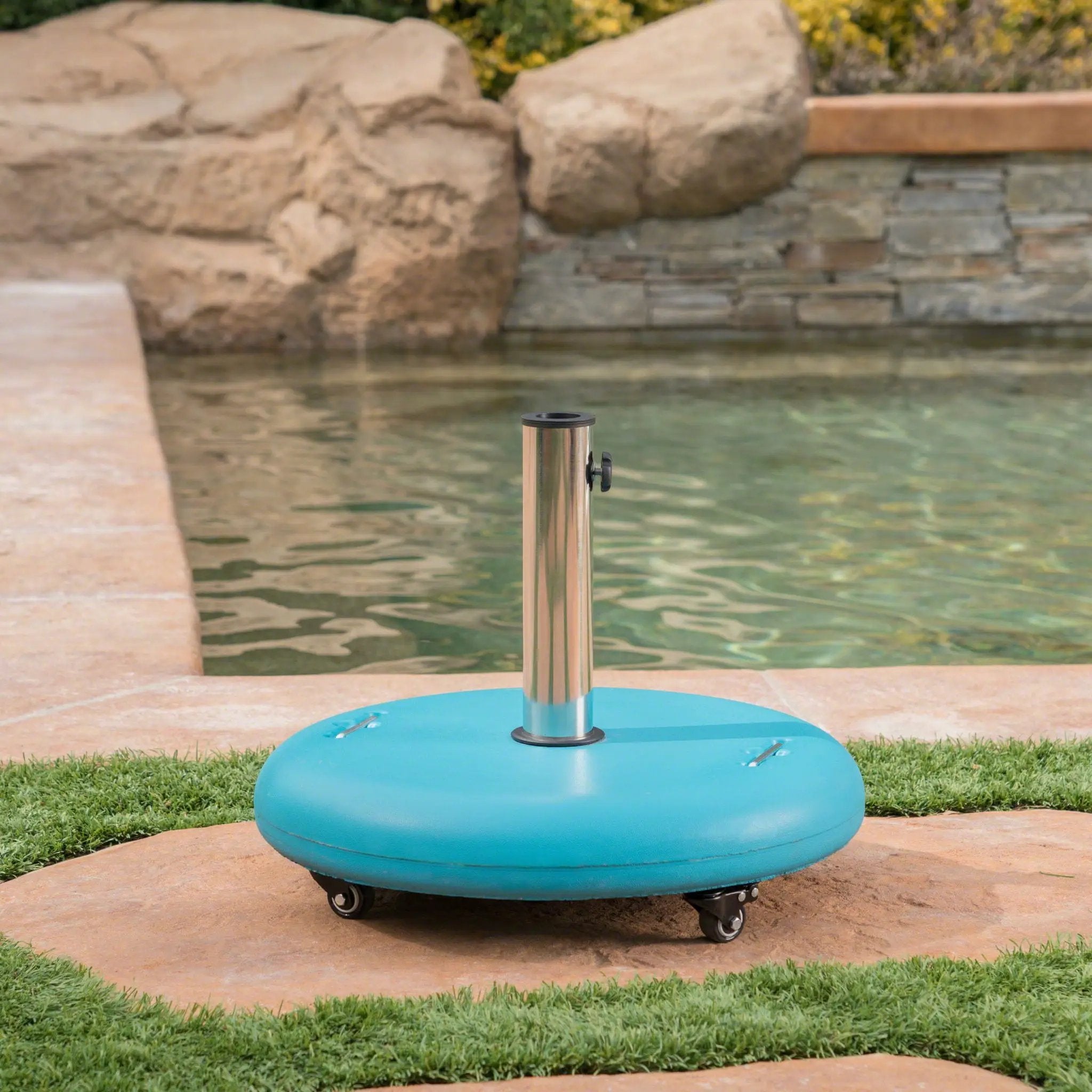 Wheelie Round Umbrella Base with Stainless Steel Holder by HouseOfZazla