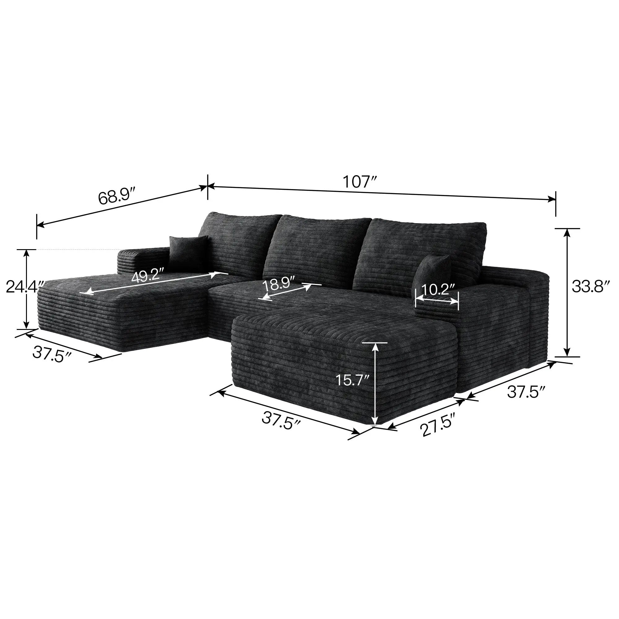 107" Cloud Sectional Sofa with Ottoman by HouseOfZazla