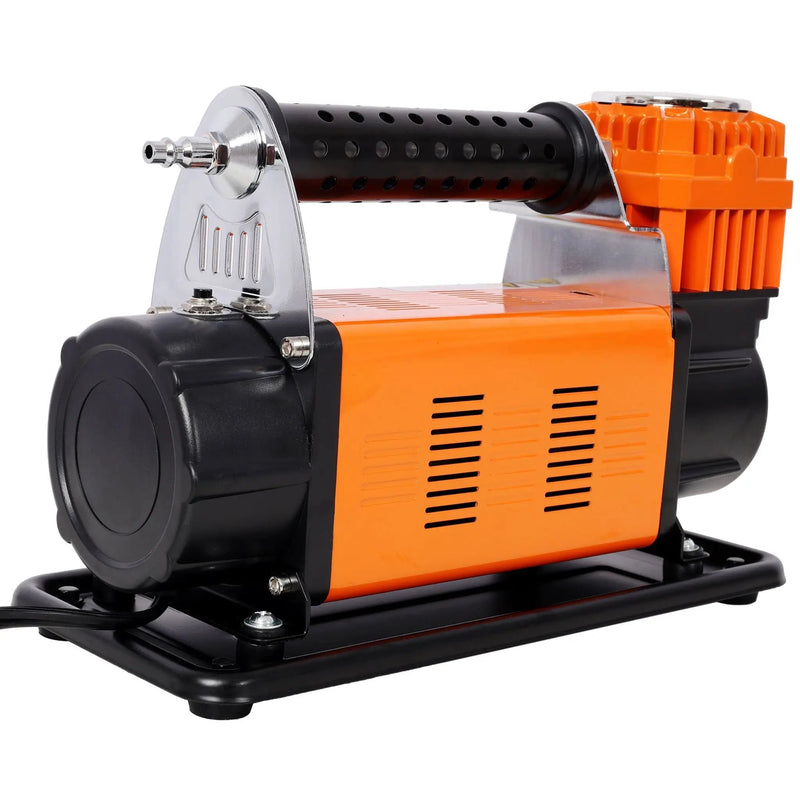 Heavy Duty 12V Air Compressor, Tire Inflator With Pressure Gauge, Compact Size - Black / Orange by HouseOfZazla