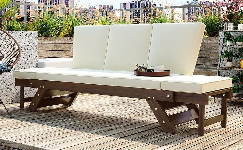 TOPMAX Outdoor Adjustable Patio Wooden Daybed Sofa Chaise Lounge by HouseOfZazla