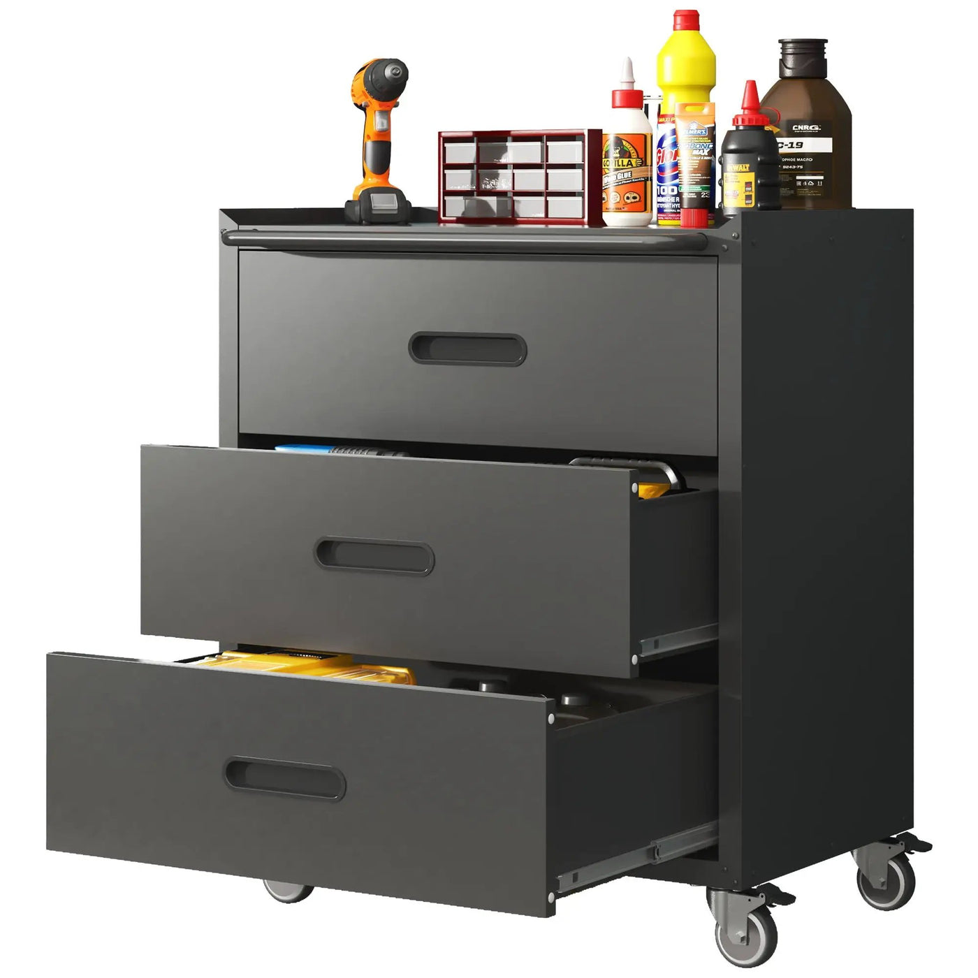 Heavy Duty Metal Storage Cabinet With Wheels 3 Drawer Tool Cabinet For Garage, Office, And Home Organizer Solutions by HouseOfZazla