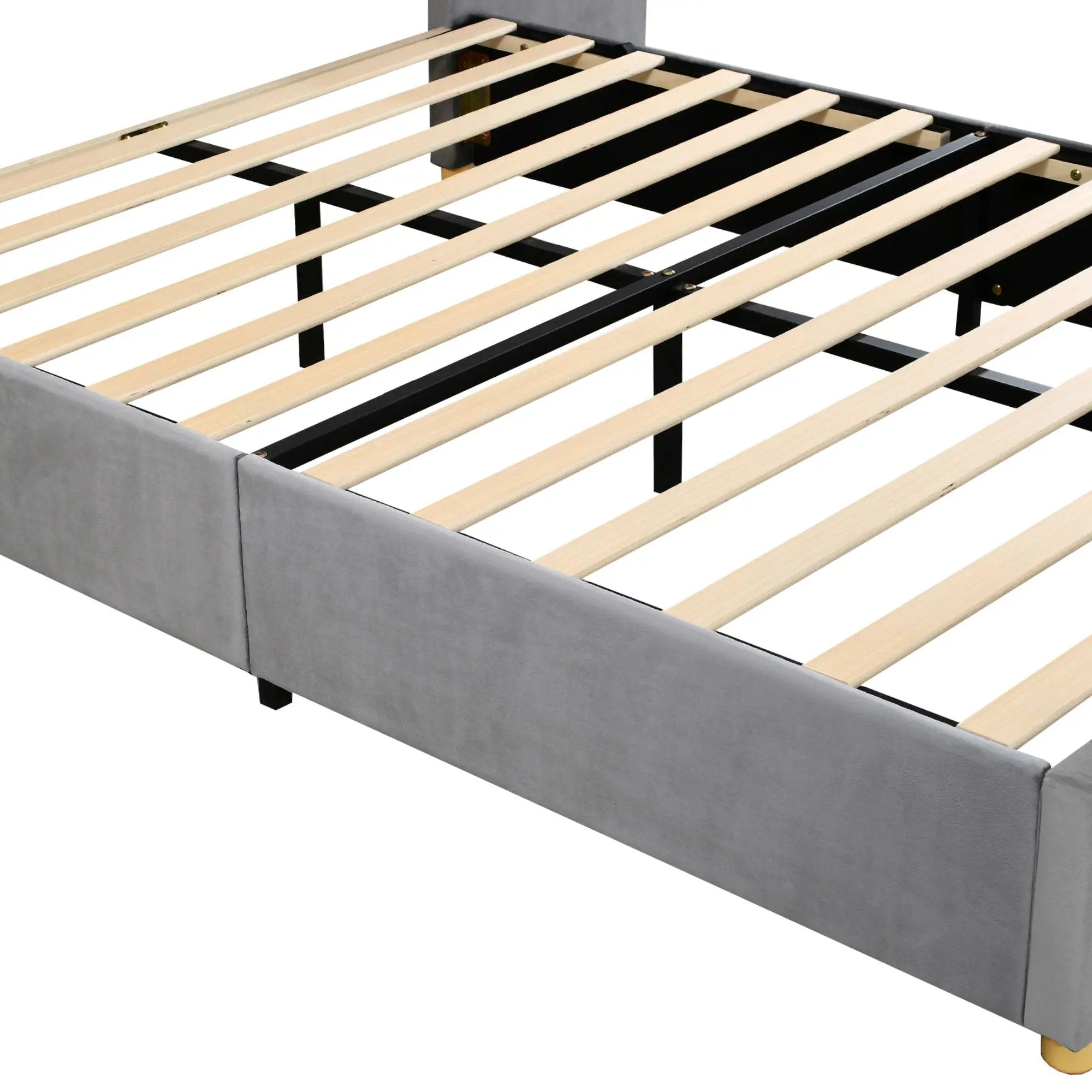 Upholstered Platform Bed, 2 Outlets And USB Charging Ports On Both Sides, 2 Bedside Pillows, Storage Shelves by HouseOfZazla