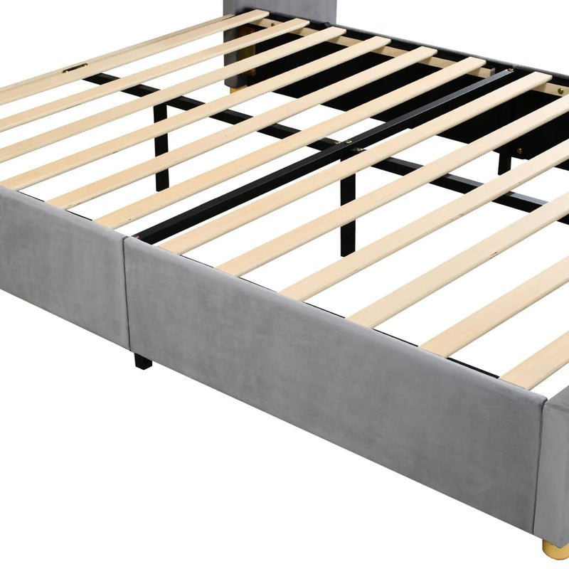Upholstered Platform Bed, 2 Outlets And USB Charging Ports On Both Sides, 2 Bedside Pillows, Storage Shelves by HouseOfZazla