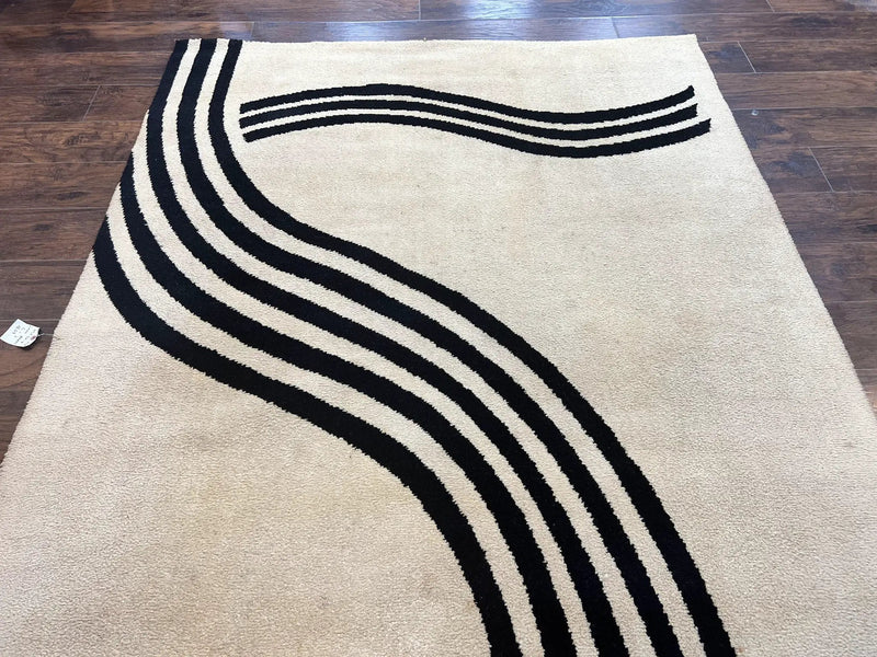 Modern Rug 6x9, Cream and Black, Abstract Pattern by Jewel Rugs
