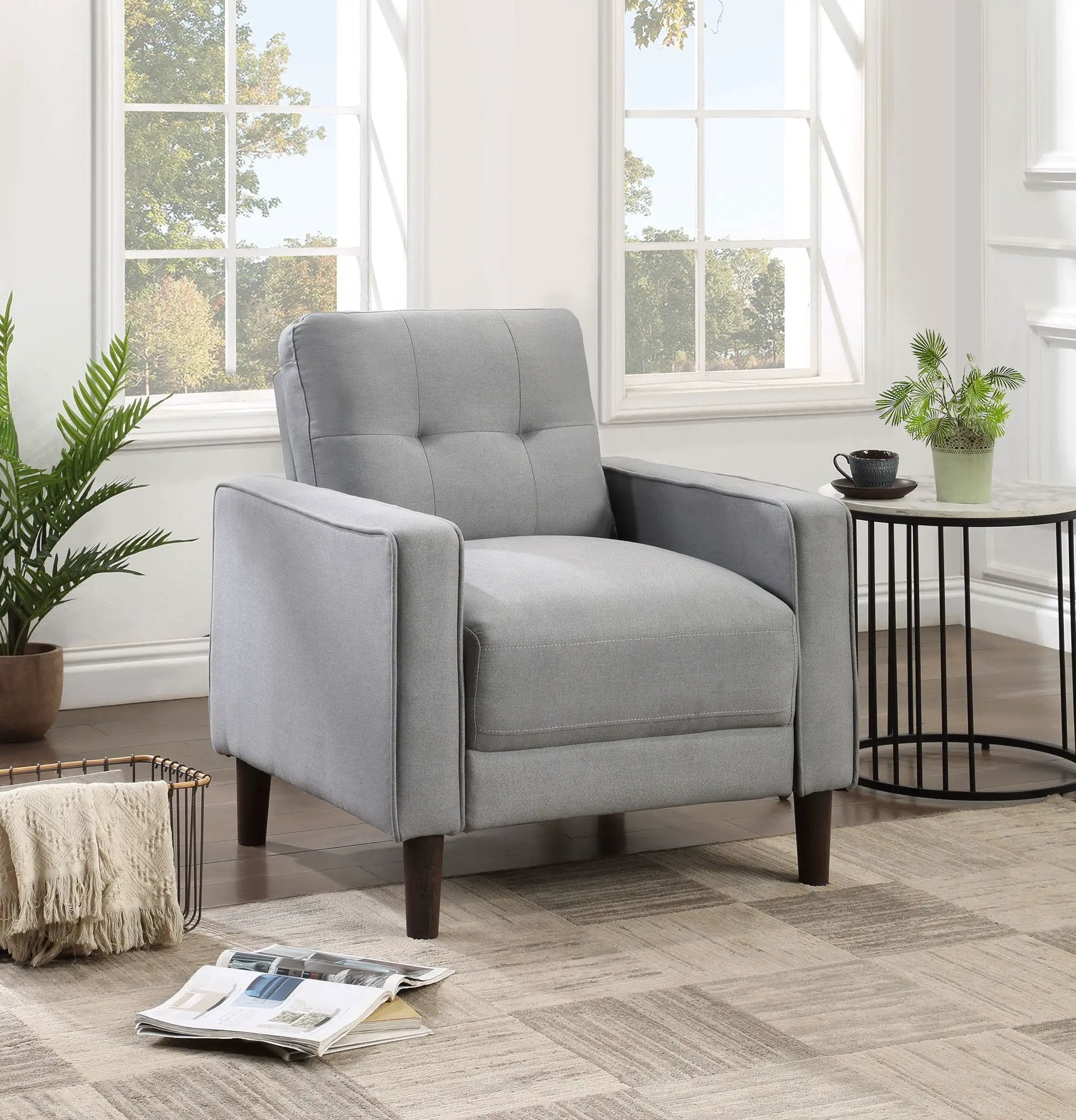 Bowen Upholstered Track Arm Tufted Accent Chair Grey by Unique Piece Furniture
