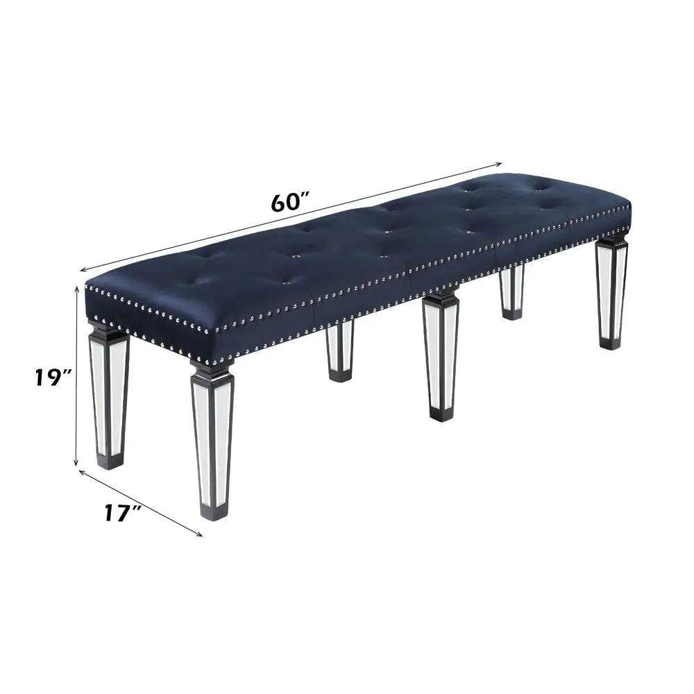Varian II - Bench - Mirrored, Dark Navy Velvet & Black & Sliver by Unique Piece Furniture