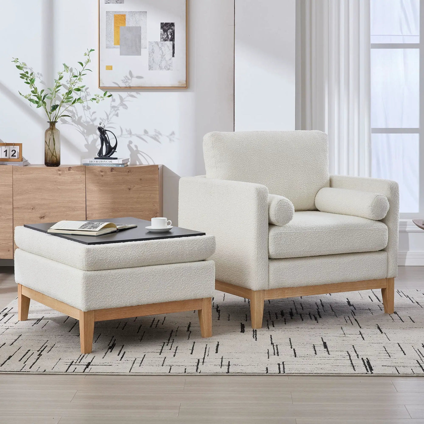 Oversized 360 Degree Swivel Barrel Accent Chair And Ottoman Set With Storage by HouseOfZazla
