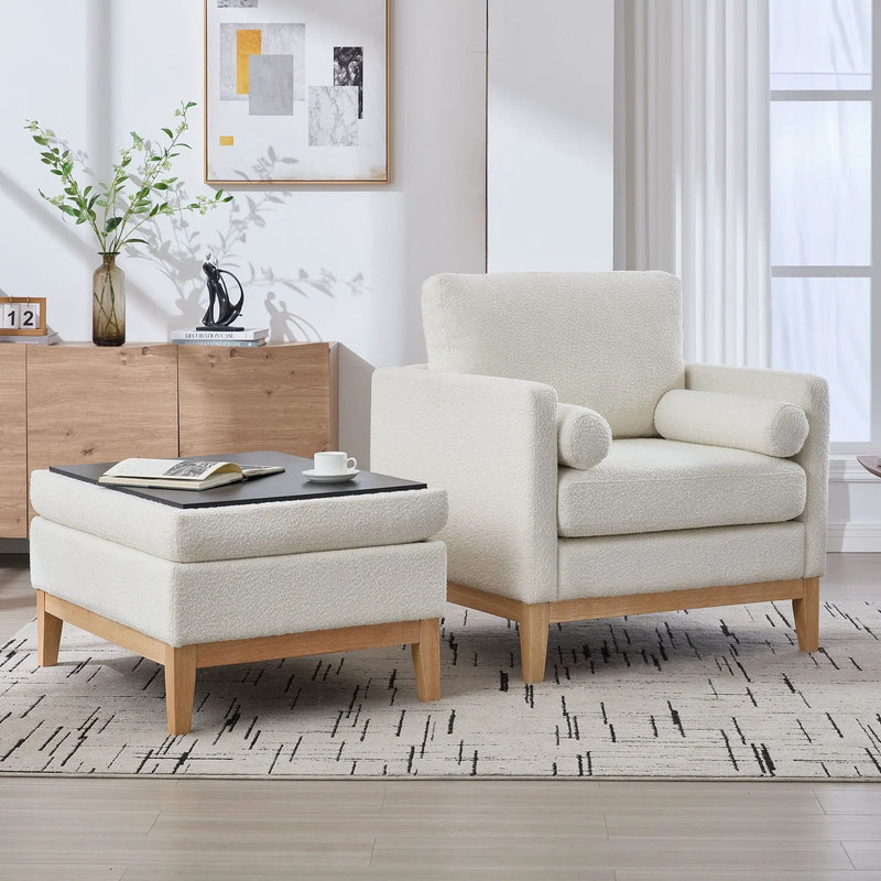 Oversized 360 Degree Swivel Barrel Accent Chair And Ottoman Set With Storage by Unique Piece Furniture