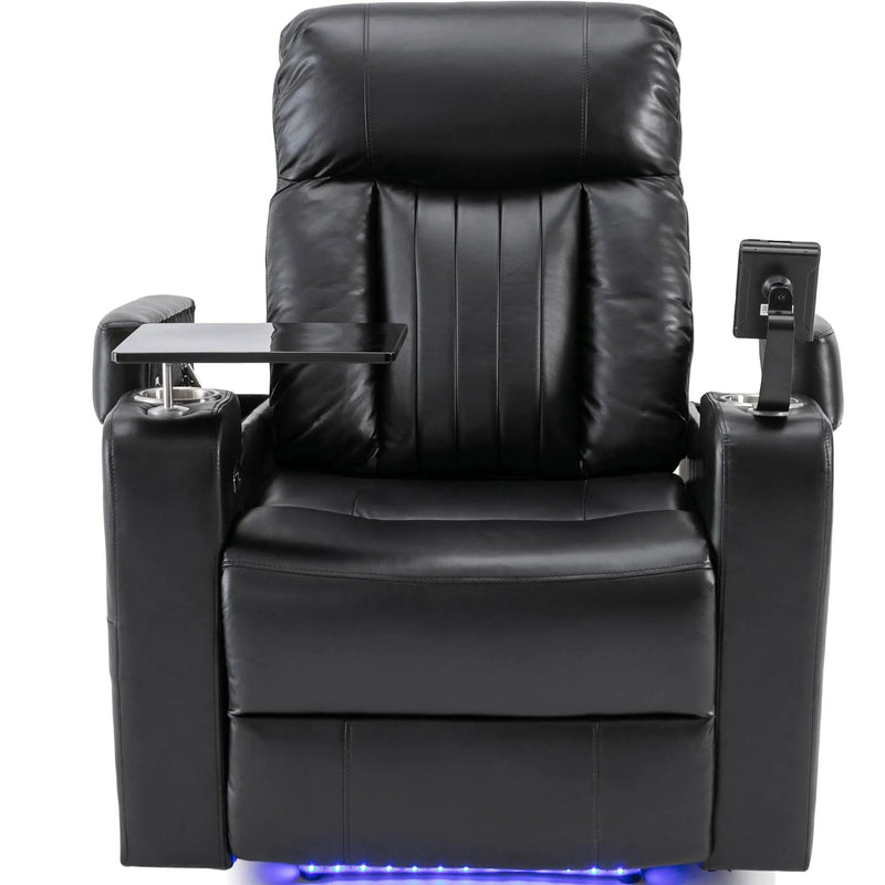 Premium Power Recliner & Storage Arms, Cupholders, Swivel Tray Table And Cell Phone Stand - Black by HouseOfZazla