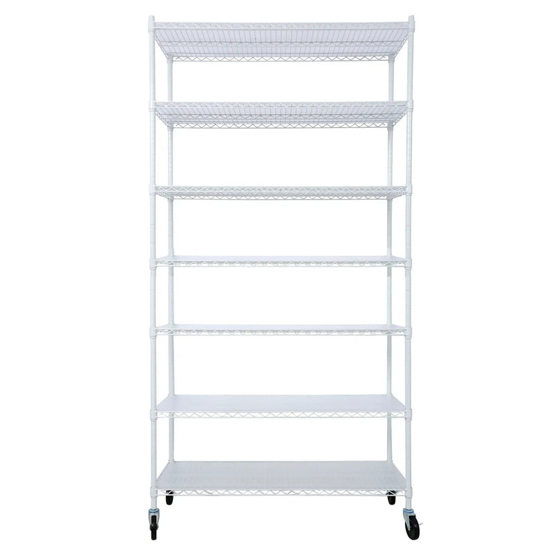 7 Tier Metal Shelf Wire Shelving Unit, 2450Lbs Heavy Duty Adjustable Storage Rack With Wheels & Shelf Liners For Closet Kitchen Garage Basement Commercial Shelving by Unique Piece Furniture
