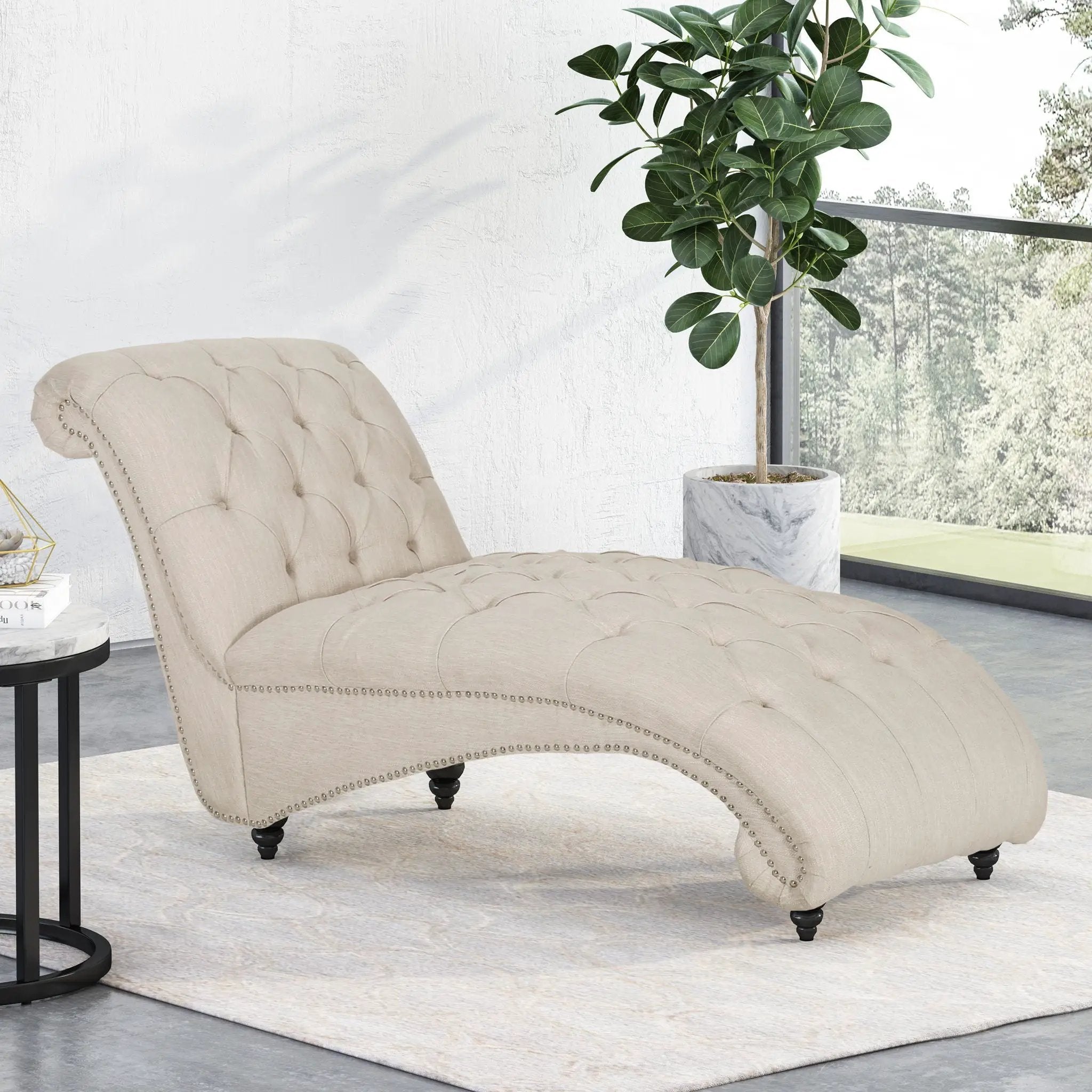 Chaise Lounge With Button Tufted Diamond Stitch by HouseOfZazla