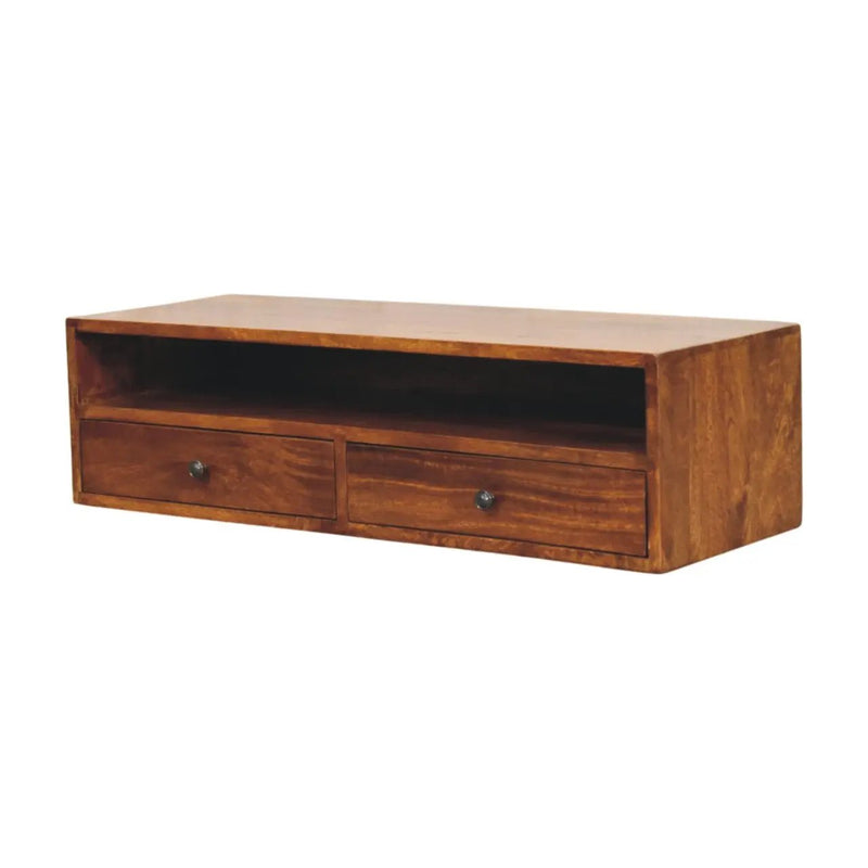 Solid Wood Lunar Wall-Mounted Media Unit, 2-Drawers, Chestnut by HouseOfZazla