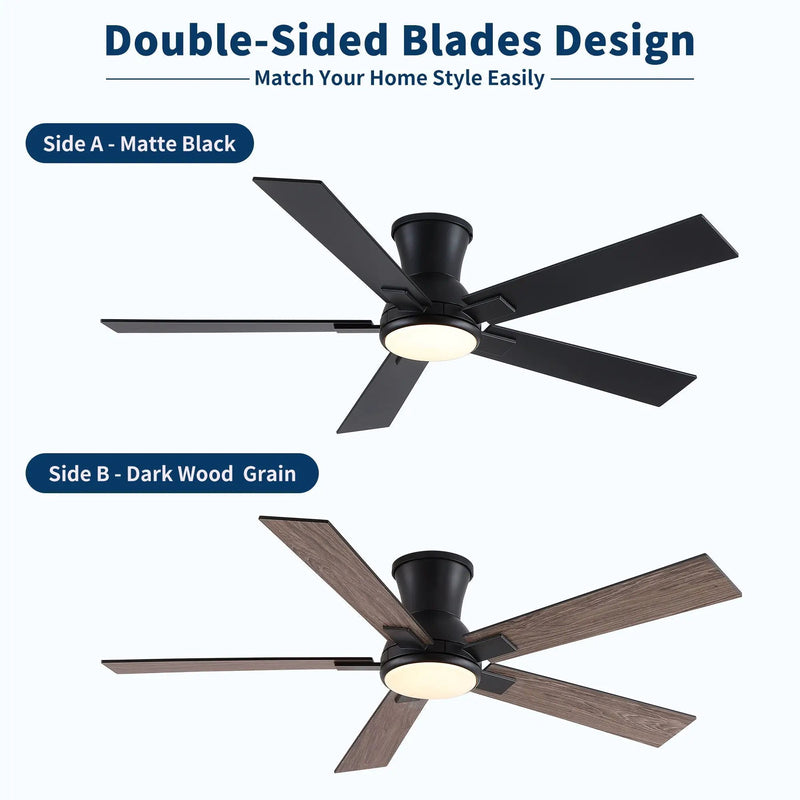 Low Profile Flush Mount Intergrated LED Ceiling Fan With Light And Reversible Quiet Motor by HouseOfZazla