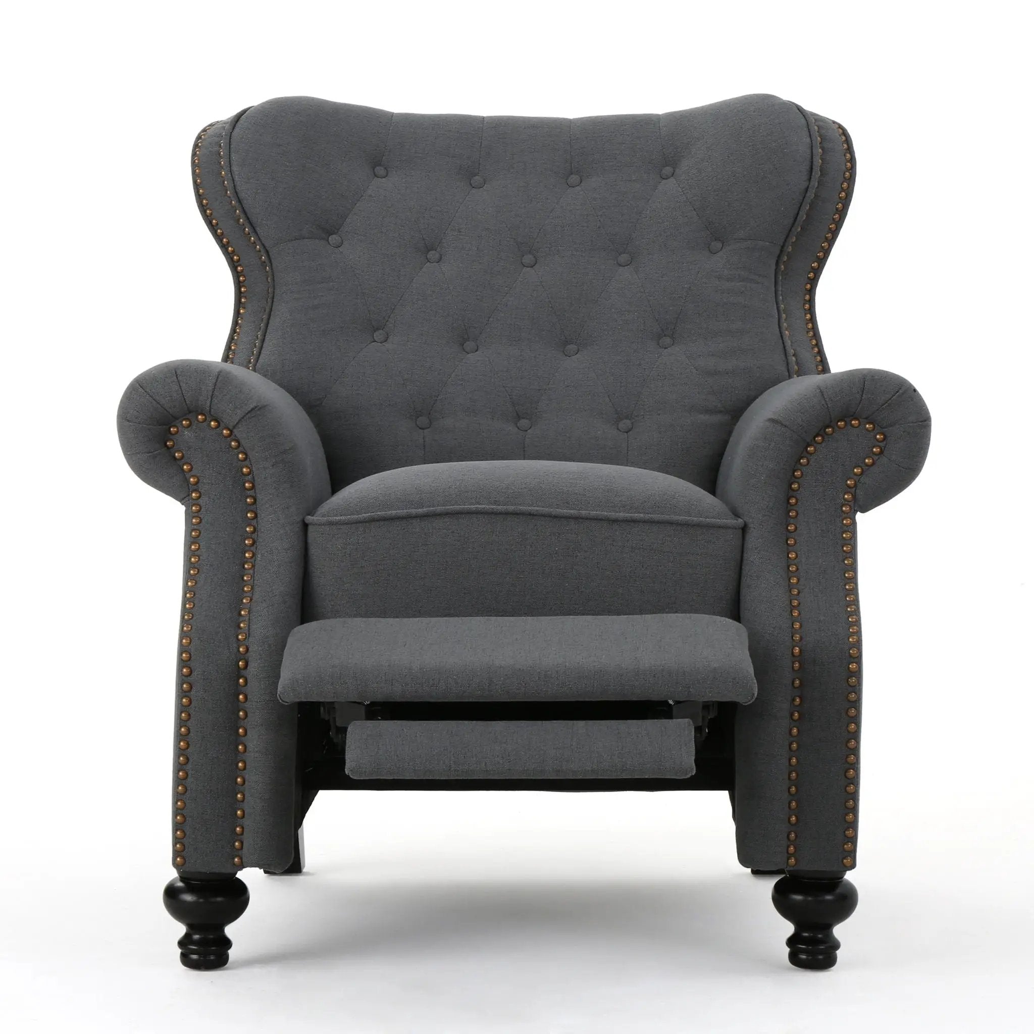 Accented Push Back Recliner Chair With Rolled Arms, Enjoy Cocooning Comfort by Unique Piece Furniture