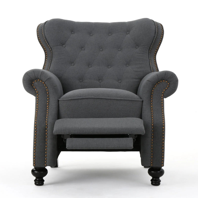 Accented Push Back Recliner Chair With Rolled Arms, Enjoy Cocooning Comfort by Unique Piece Furniture