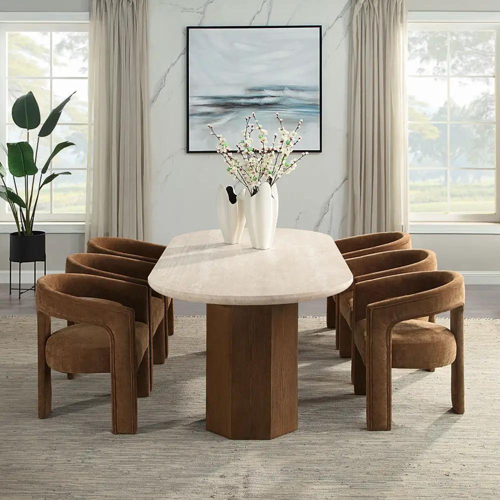 Leonardo - Dining Table - Travertine Top & Dark Oak by Unique Piece Furniture