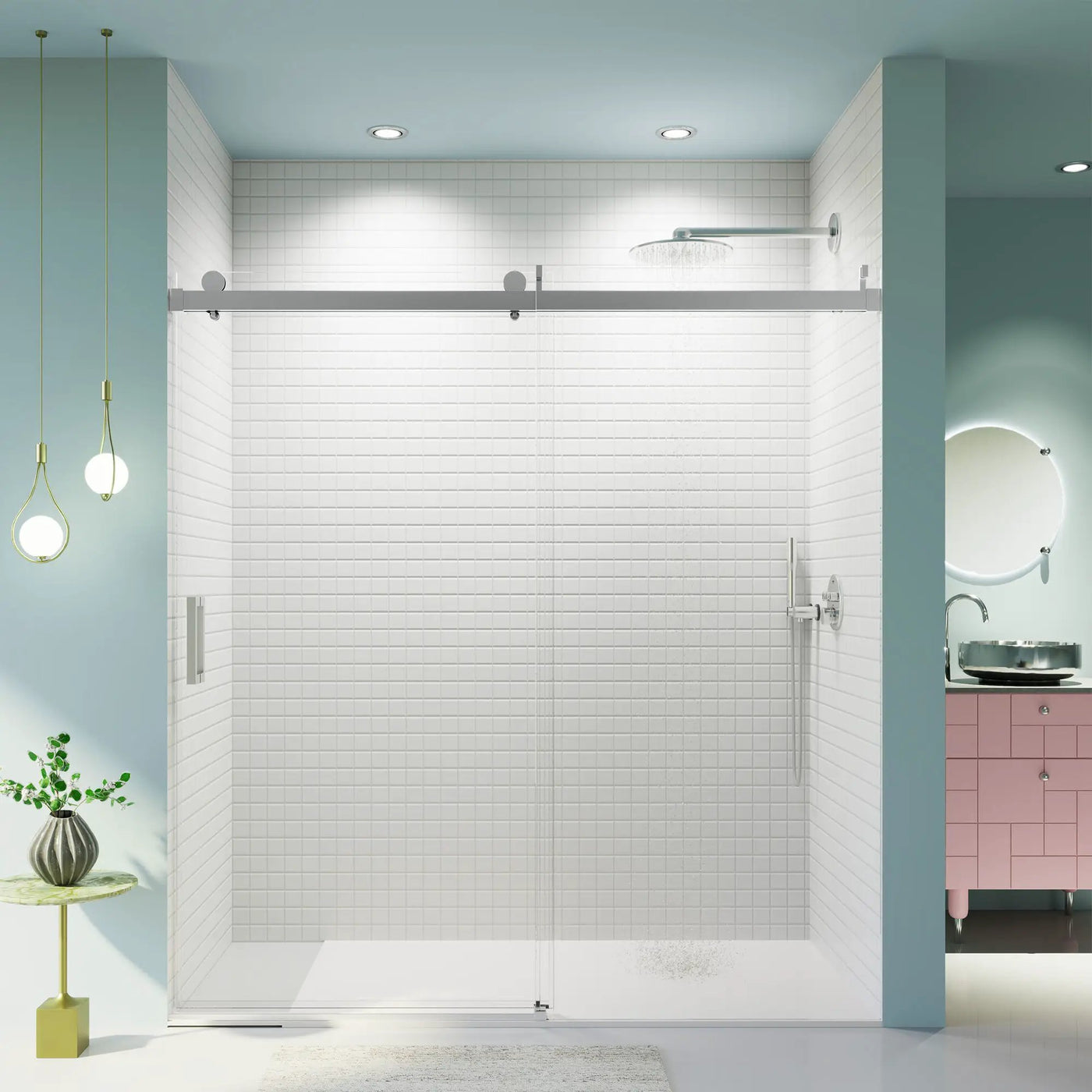Frameless Sliding Shower Door With Soft- Close, 3 / 8" Tempered Glass by HouseOfZazla