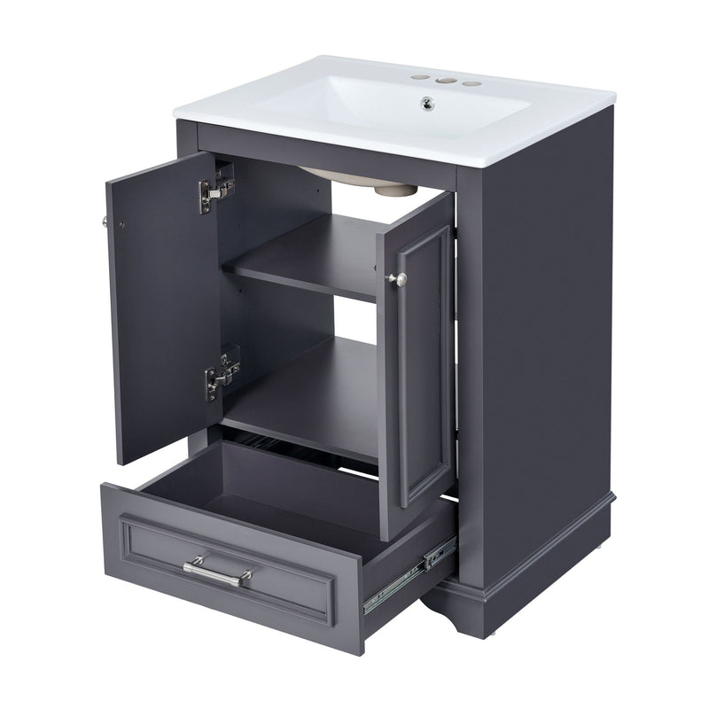 Bathroom Vanity With Ceramic Sink Combo, Modern Freestanding Storage Cabinet With Silver Handles by HouseOfZazla