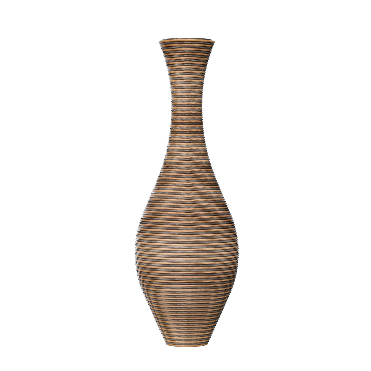 Tall Artificial Rattan Floor Vase with Artistic Design - Beige / Gray