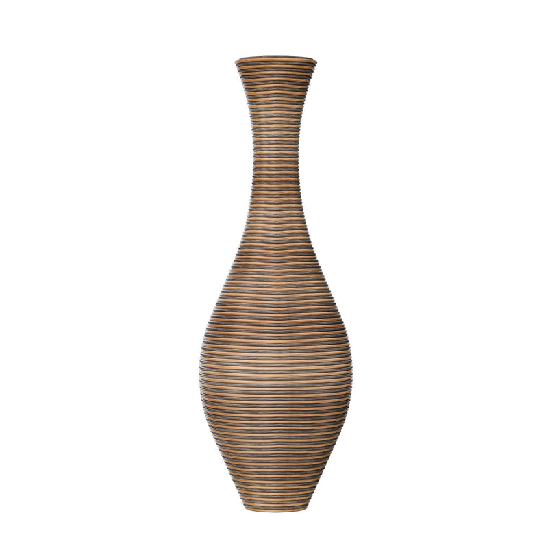 Tall Artificial Rattan Floor Vase with Artistic Design - Beige / Gray