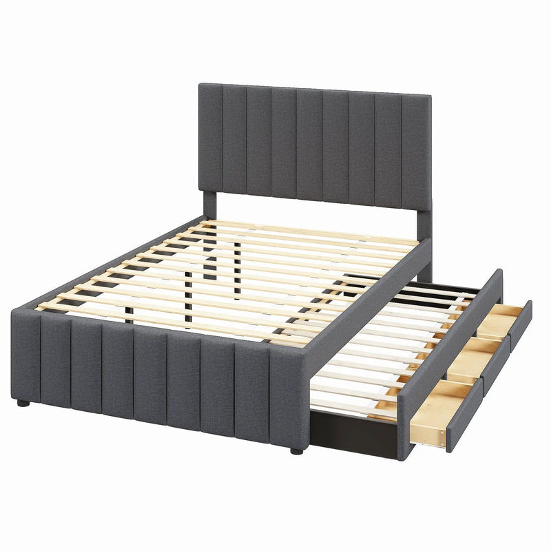 Full Size Upholstered Platform Bed with Twin Size Trundle and 3 Drawers by HouseOfZazla