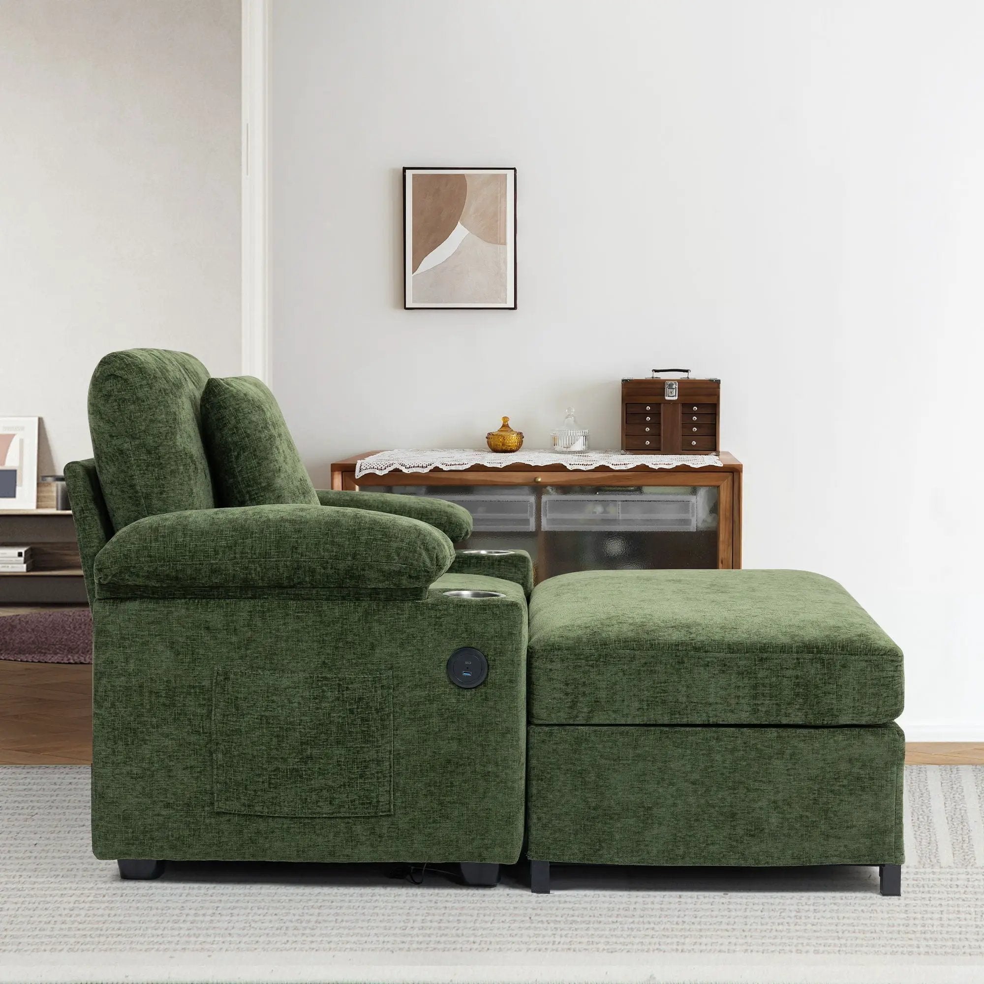 Fabric Sofa Bed With Cupholders And USB Charging Ports Chair For Living Room by Unique Piece Furniture