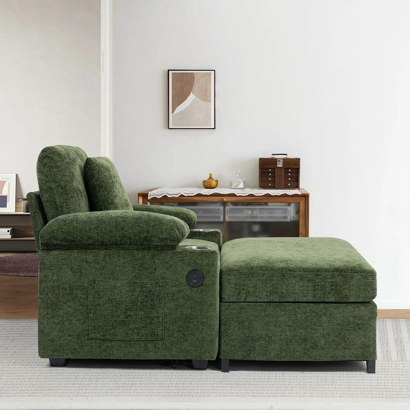 Fabric Sofa Bed With Cupholders And USB Charging Ports Chair For Living Room by HouseOfZazla